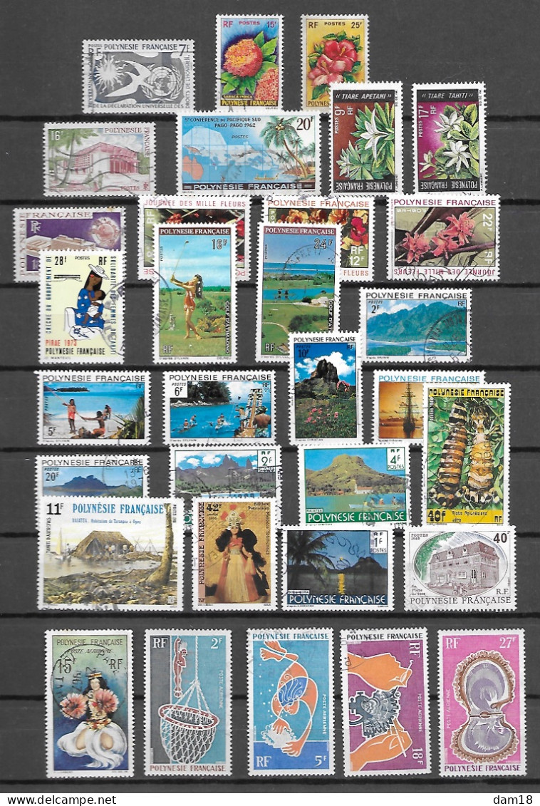 POLYNESIE FRANCAISE COLLECTION DE 32 TIMBRES POSTE ET POSTE AERIENNE COTE  107 EUROS - Lots & Serien