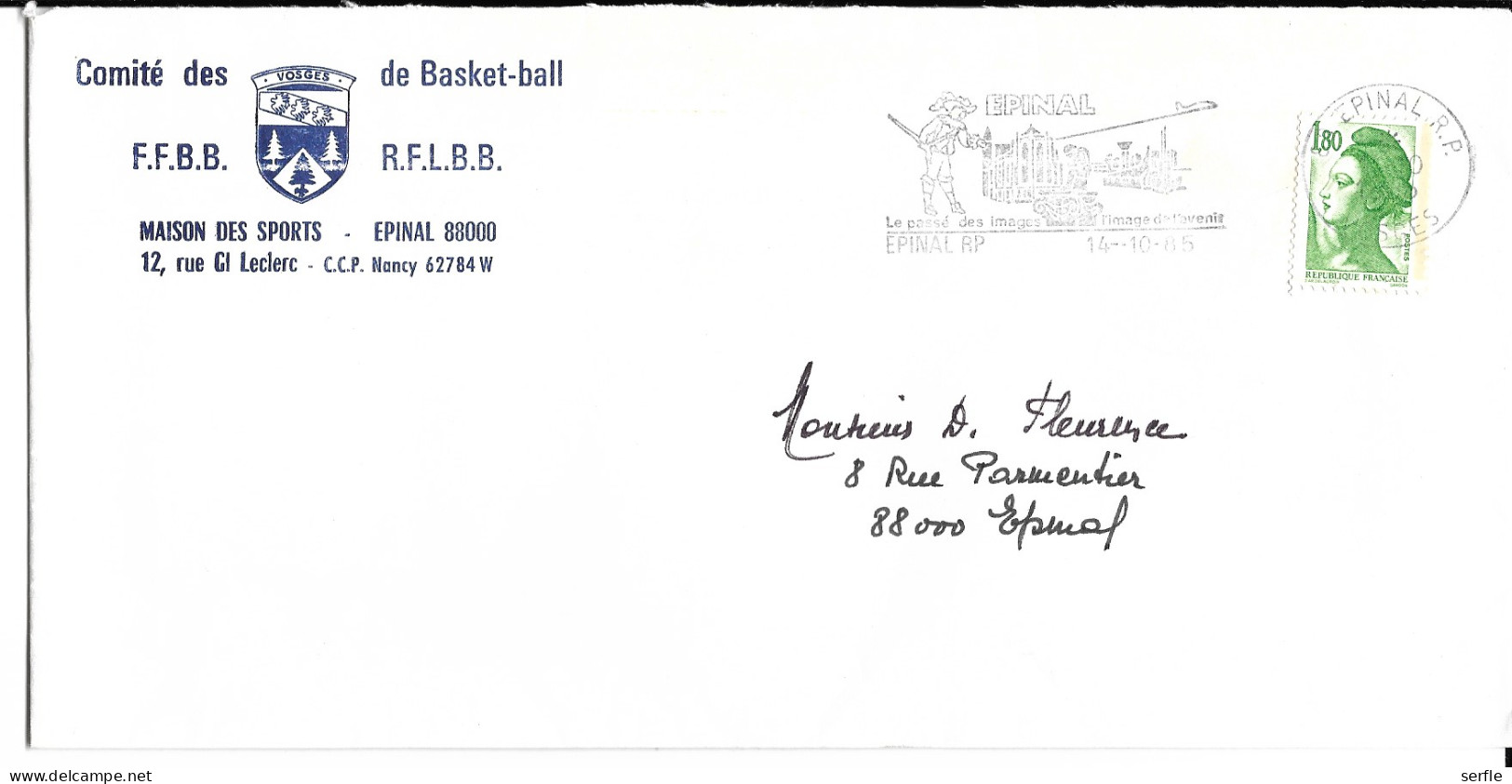 88 - Epinal - Publicité Sur Enveloppe "Comité Des Vosges De Basket-Ball" - Briefe U. Dokumente