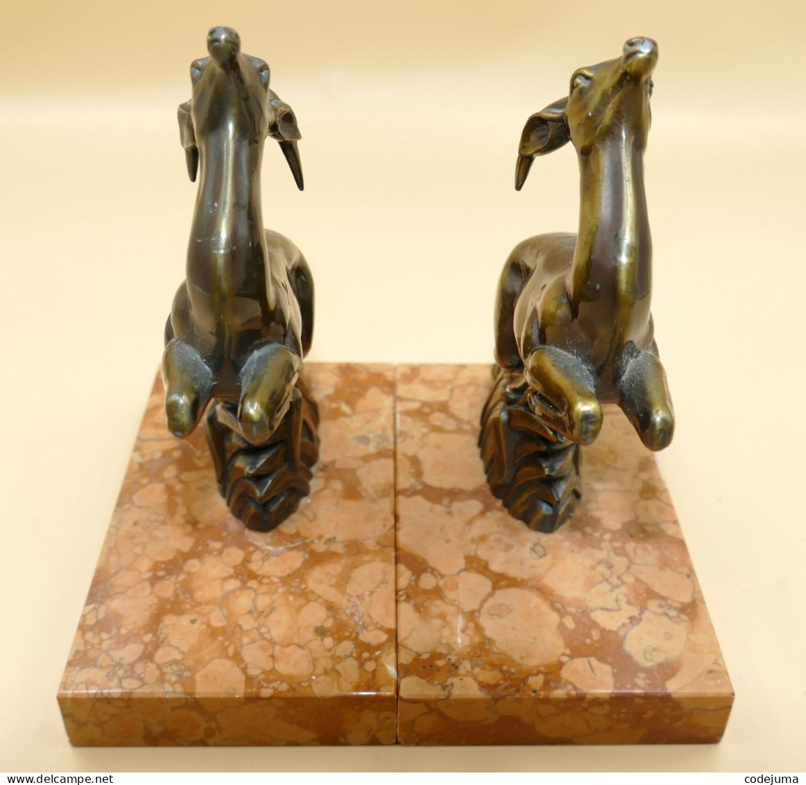 Serre Livre Antiloppes En Régule Sur Socle En Marbre - Art Nouveau / Art Déco