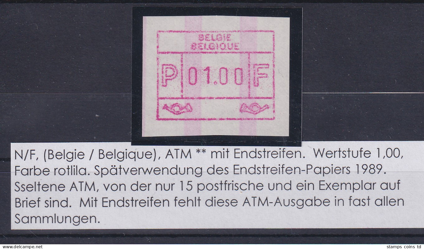 Belgien FRAMA-ATM Ohne Aut.-Nr. Ausgabe N/F Mit ENDSTREIFEN ** Wert 01,00  Bfr. - Other & Unclassified