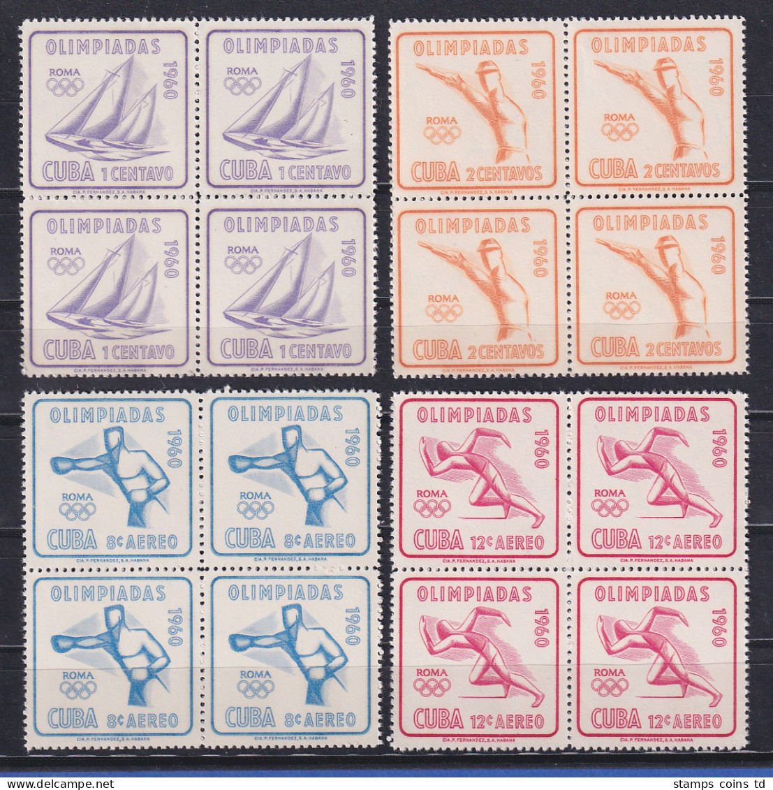 Kuba 1960 Olympische Spiele In Rom Mi.-Nr. 669-72 4er-Block-Satz Postfrisch ** - Autres & Non Classés