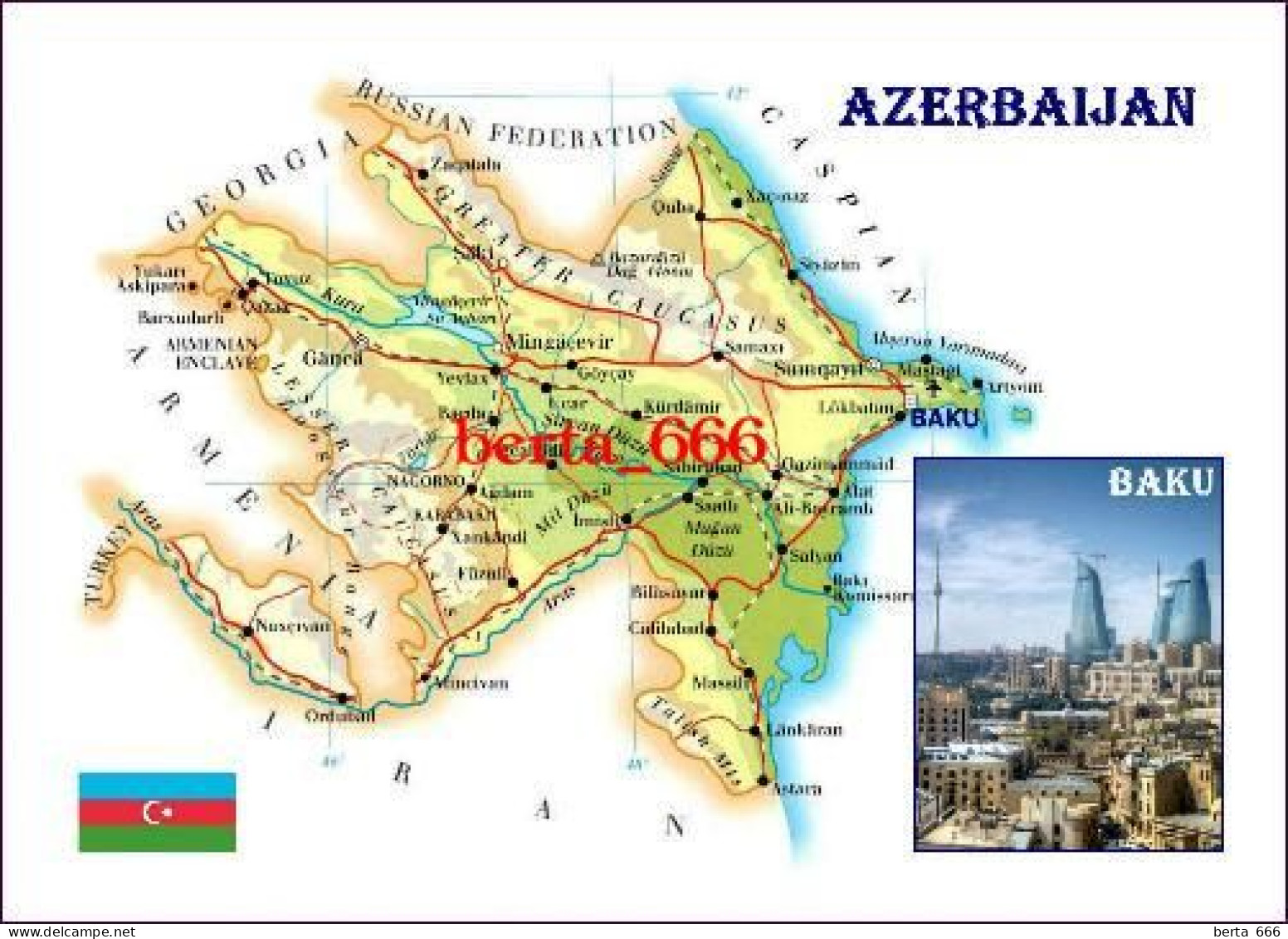 Azerbaijan Country Map New Postcard * Carte Geographique * Landkarte - Azerbaiyan