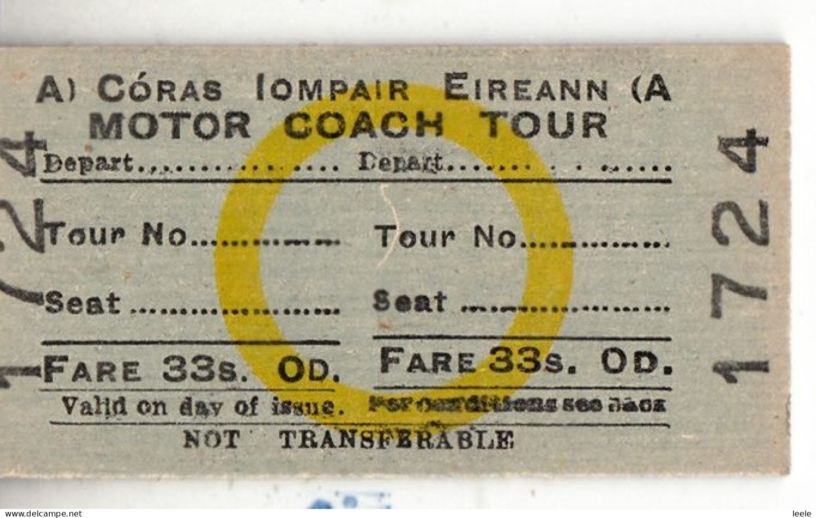 DA12. Vintage Coach Ticket. Coras Iompair Eireann. Motor Coach Tour 33s. - Europe