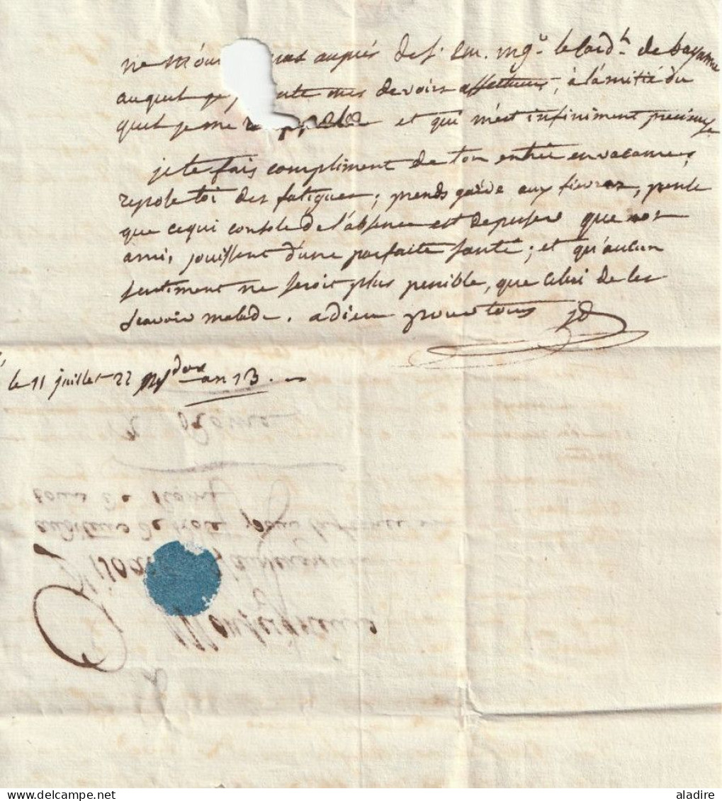 1822 - Marque Postale 1 - Dépt De L'AIN Sur Lettre En Français De 3 Pages Vers ROMA Rome, Italie - Taxe 28 - 1801-1848: Vorläufer XIX