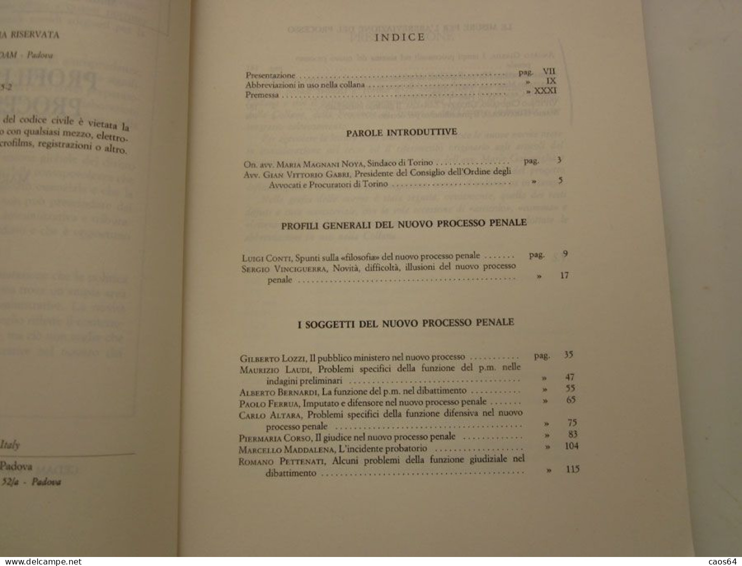 Profili Del Nuovo Processo Penale Mario Garavoglia CEDAM 1988 - Recht Und Wirtschaft