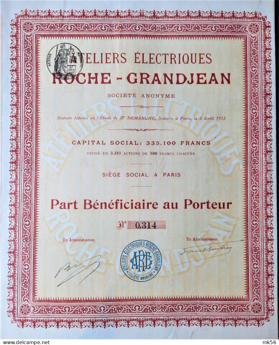 Ateliers Electriques Roche-Grandjean - Paris - 1913 - Elektriciteit En Gas