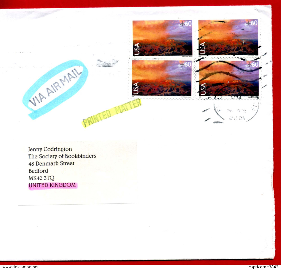 2001 - Etats Unis  - Lettre Pour La France - 4 Timbres  GRAND CANYON N° PA127 - Poststempel