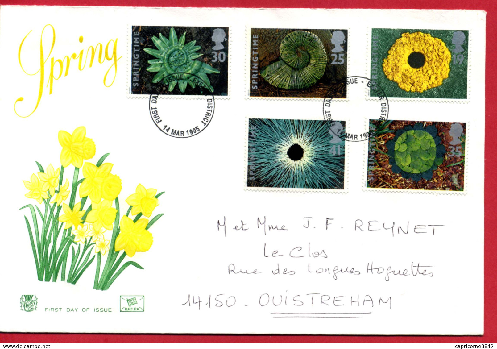 1995 - Grande Bretagne - Lettre Timbres THE FOUR SEASONS - SPRINGTIME - Oblitération 1er Jour - 1991-2000 Em. Décimales