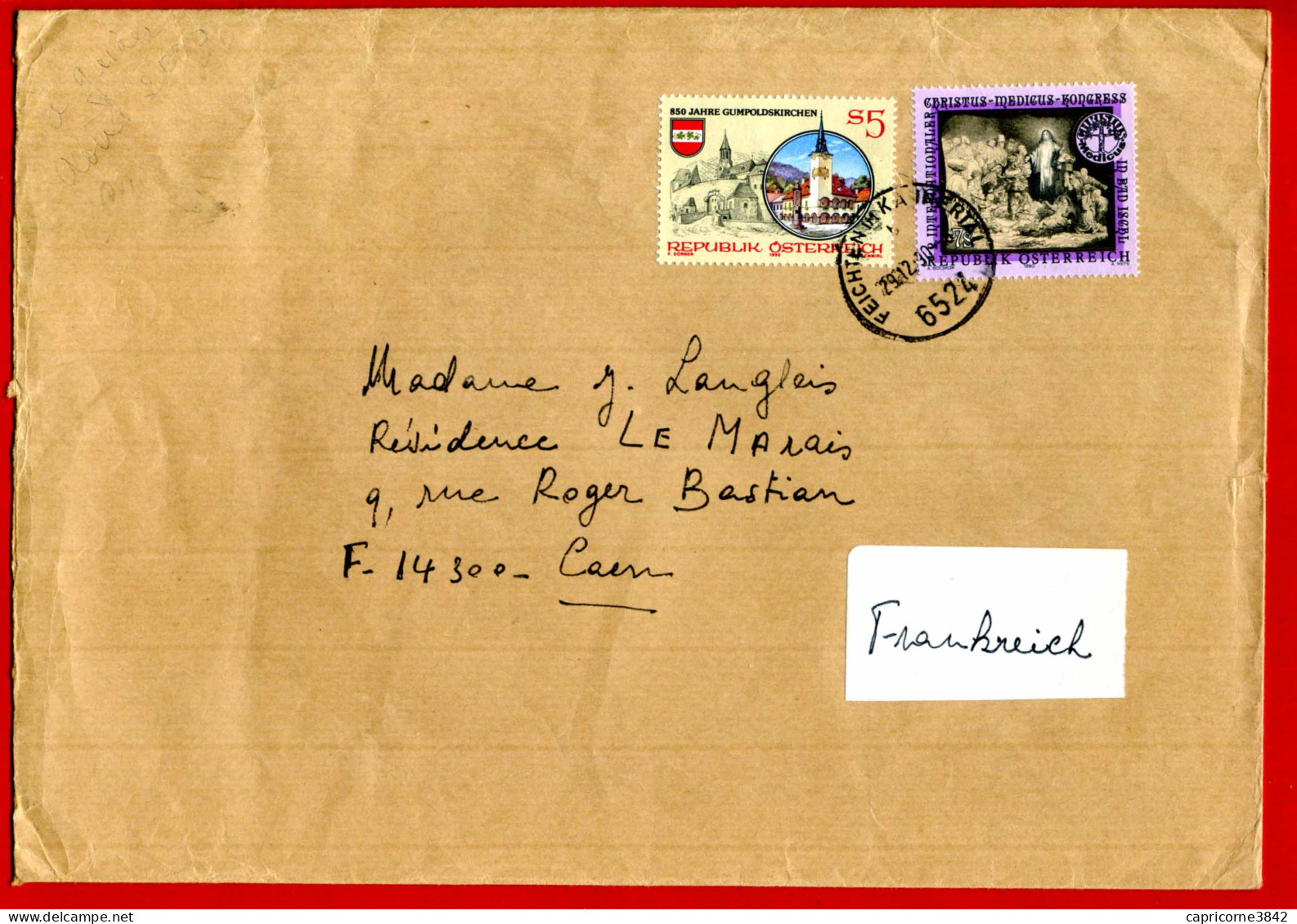 1990 - Autriche - Lettre Pour La France De FEICHTEN IM KAMMERTAL - Tp N° 1823-1826 - (Enveloppe 23 X 16cm) - Brieven En Documenten