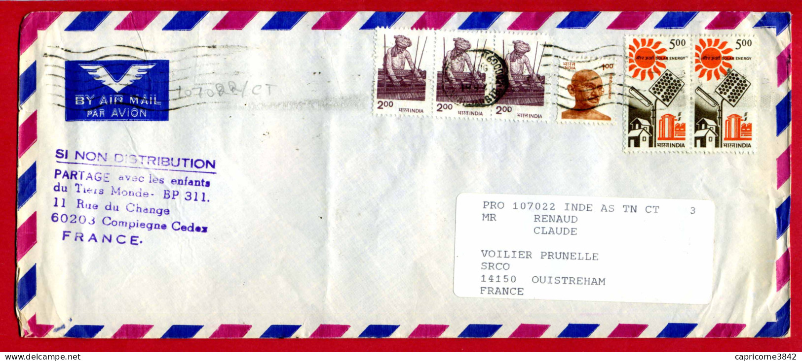 1994 - Inde - Lettre Pour La France T Tp N°630 - 953 - (Enveloppe 27 X 11,5cm) - Covers & Documents