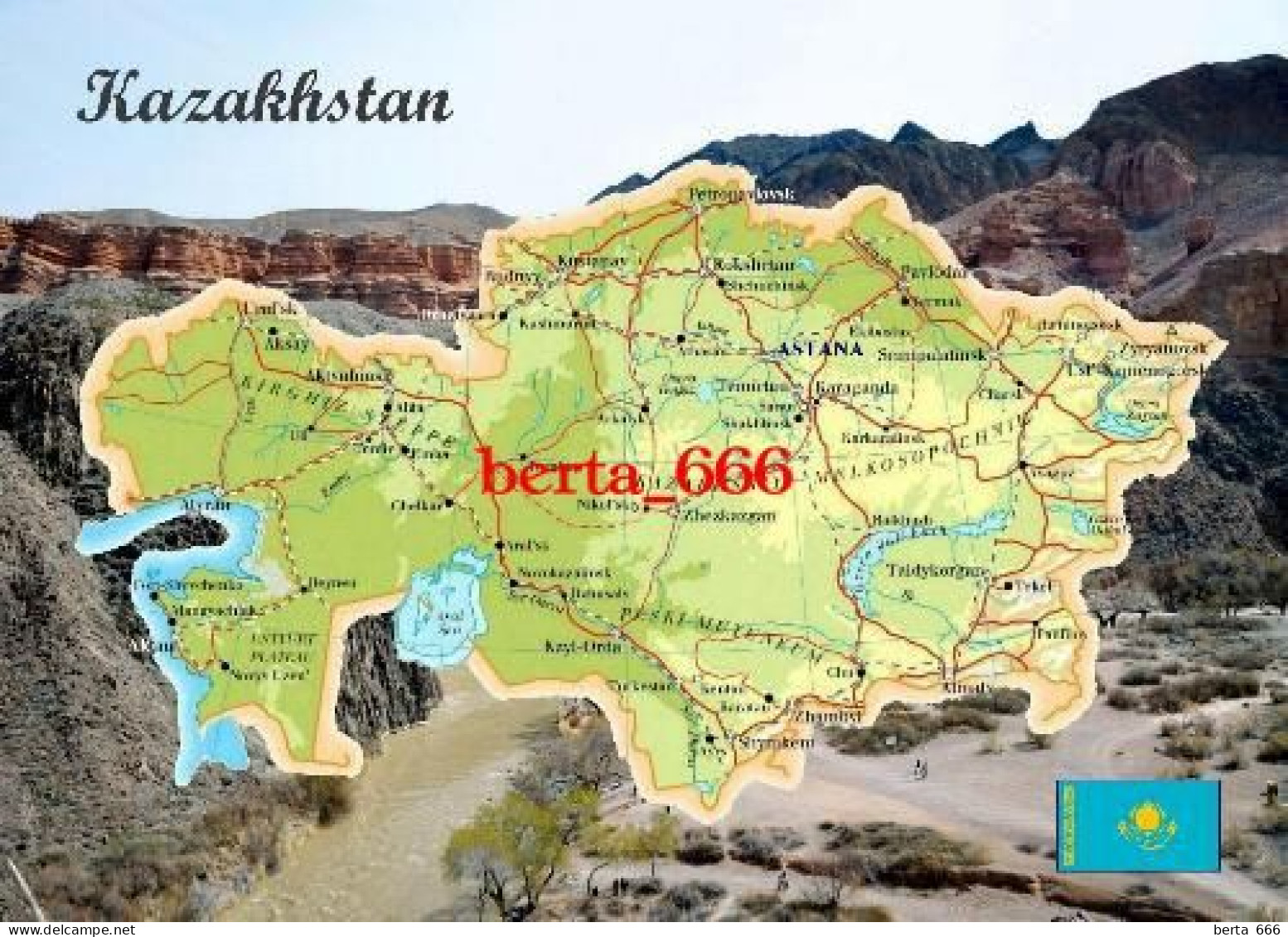 Kazakhstan Country Map New Postcard * Carte Geographique * Landkarte - Kazajstán