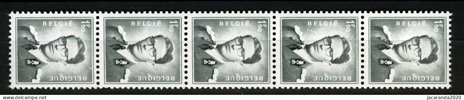 België R28 - Koning Boudewijn - 1,50 Zwartgrijs - Gris-noir - Strook Van 5 Met Nummer - Bande De 5 Avec Numéro - Coil Stamps
