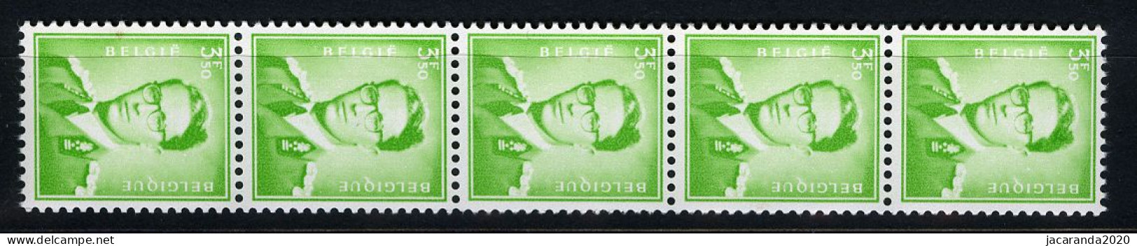 België R33 - Koning Boudewijn - 3,50 Grasgroen - Vert - Strook Van 5 Met Nummer - Bande De 5 Avec Numéro - Coil Stamps