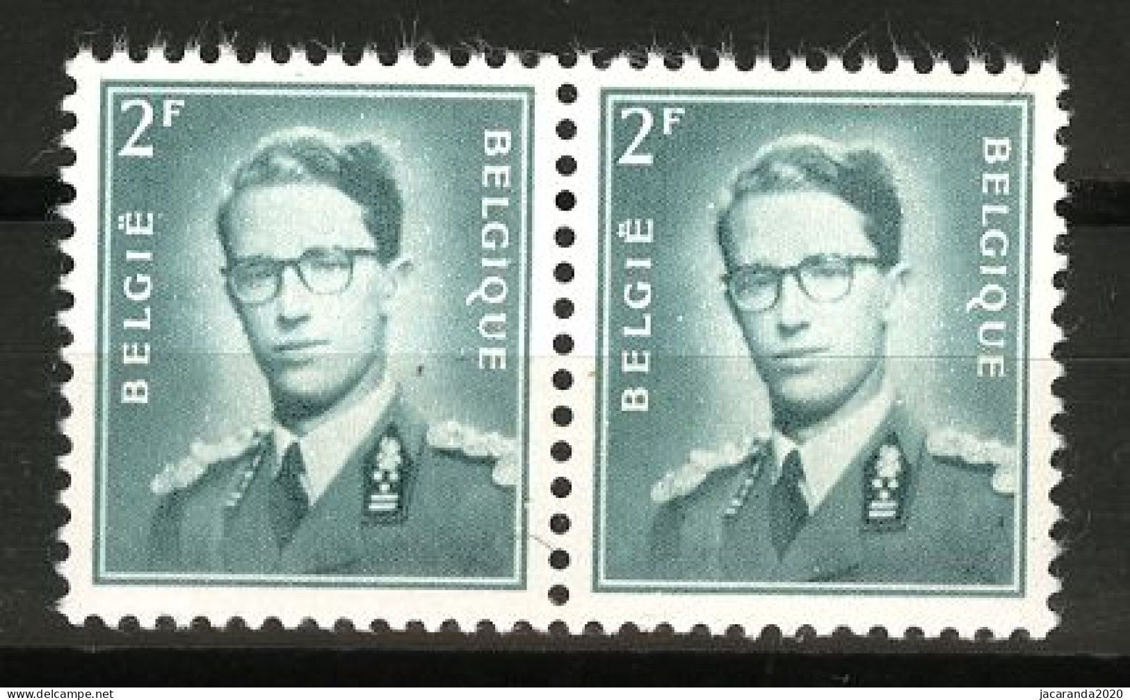 België R36 - Koning Boudewijn - 2F Blauwgroen - Vert-bleu - Horizontaal Paar (uit De Vellen Van 60) - Paire Horizontale - Coil Stamps