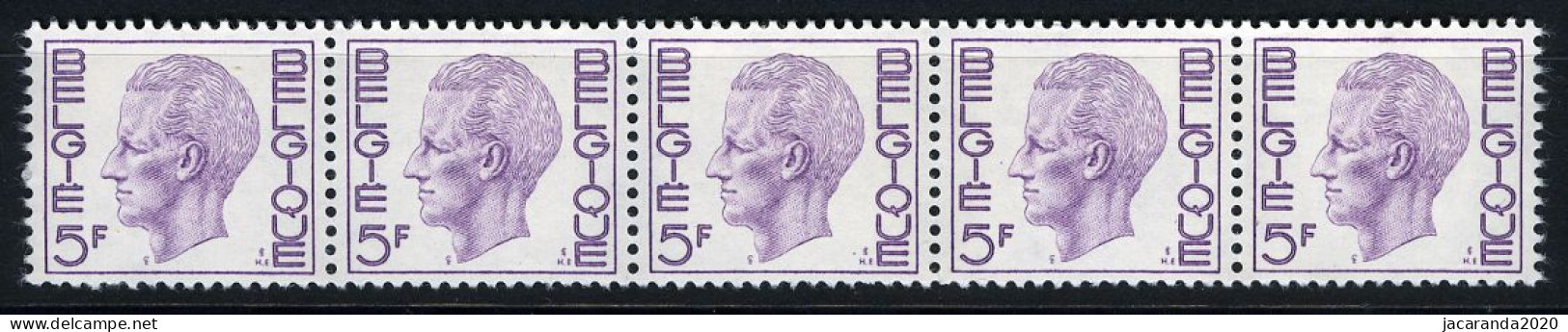 België R50 - K. Boudewijn - Elström - 5F - Strook Van 5 Met Nummer - Bande De 5 Avec Numéro - Coil Stamps