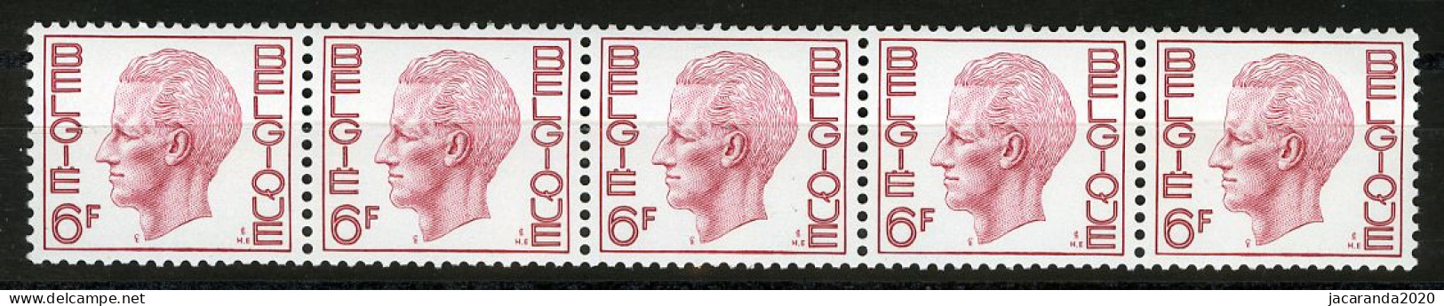 België R62 - K. Boudewijn - Elström - 6F - Strook Van 5 Met Nummer - Bande De 5 Avec Numéro - Coil Stamps