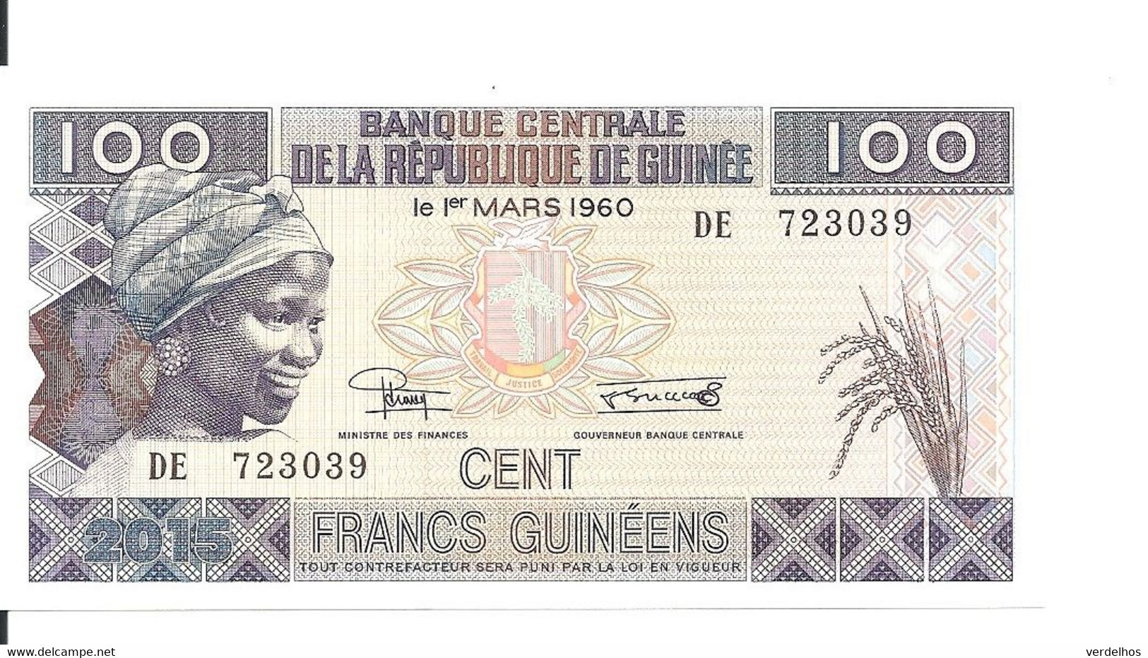 GUINEE 100 FRANCS 2015 UNC P A47 - Guinea