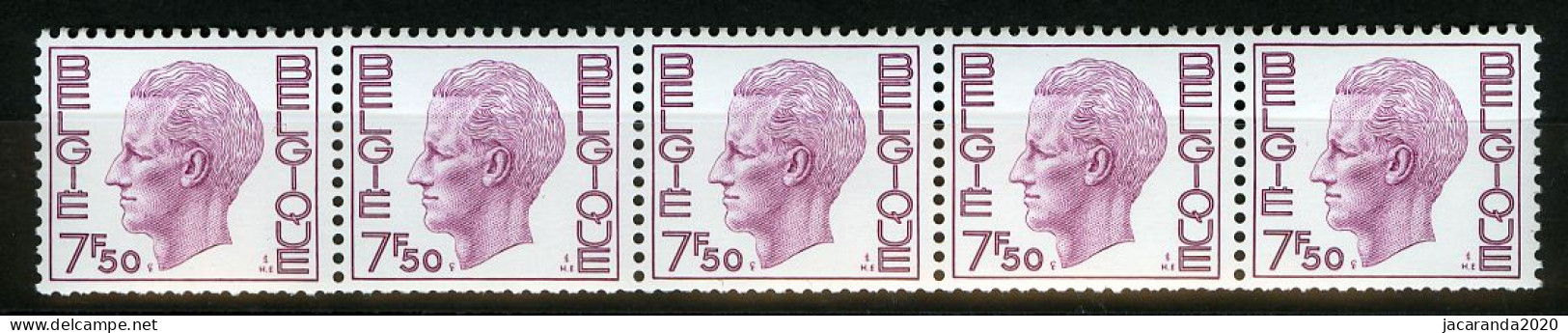 België R74 - K. Boudewijn - Elström - 7,50 - Strook Van 5 Met Nummer - Bande De 5 Avec Numéro - Coil Stamps