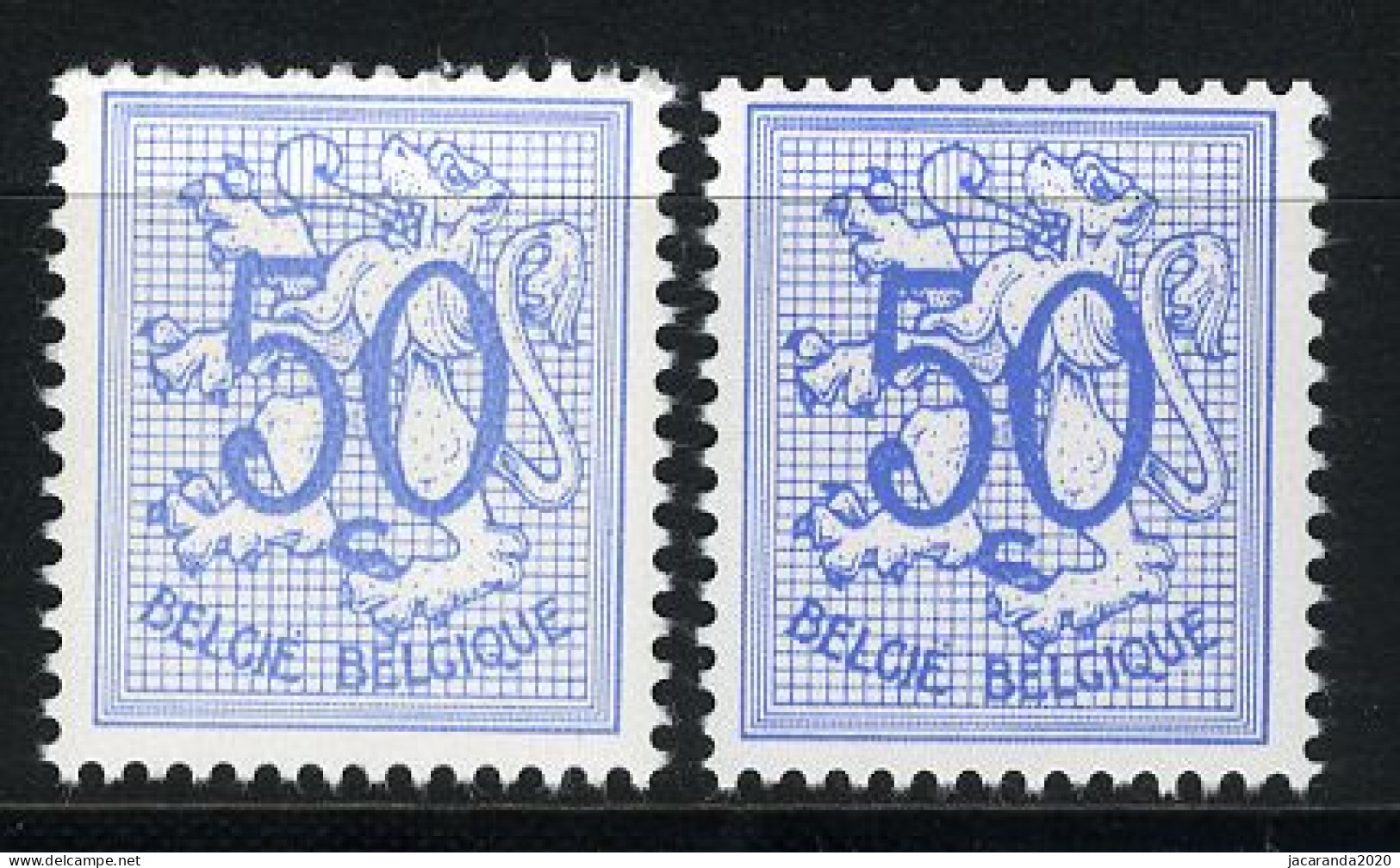 België R11 - Cijfer Op Heraldieke Leeuw - 50c Blauw + Lichtblauw  -  Bleu + Bleu Clair - Franqueo