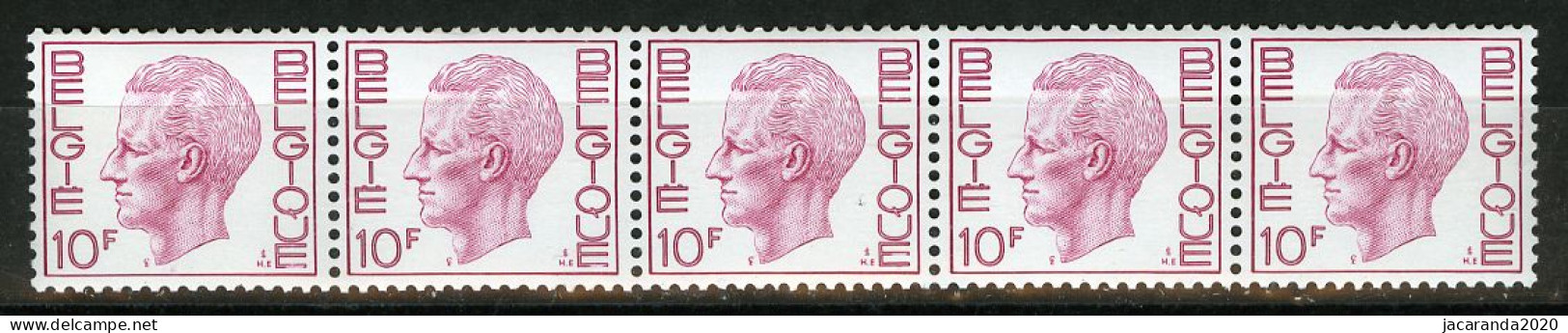 België R78 - K. Boudewijn - Elström - 10F - Strook Van 5 Met Nummer - Bande De 5 Avec Numéro - Coil Stamps