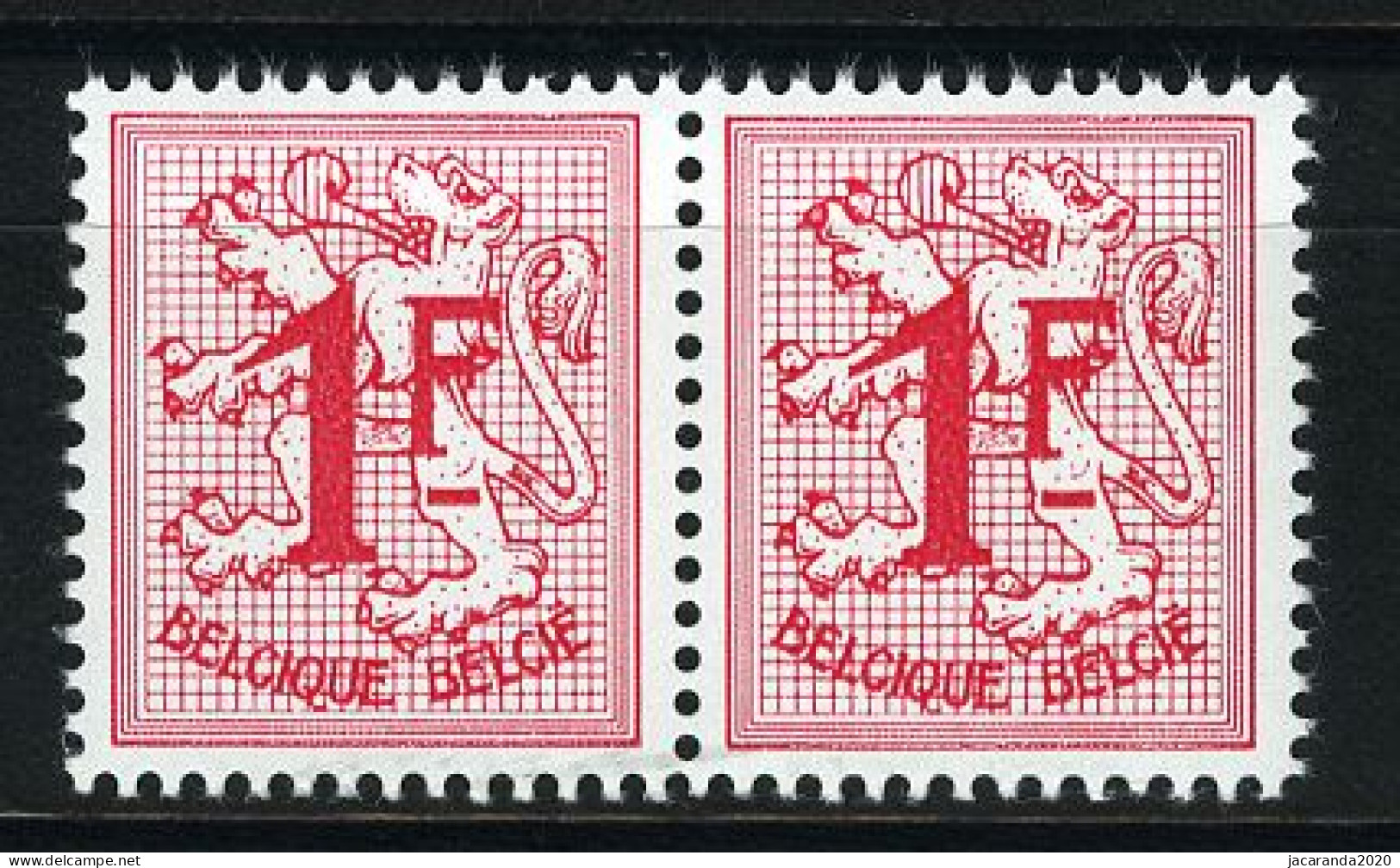 België R6a - Cijfer Op Heraldieke Leeuw - 1F Helrood - In Horizontaal Paar (uit De Vellen Van 60) - Rollen