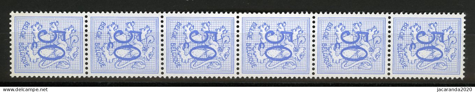 België R12 - Cijfer Op Heraldieke Leeuw - 50c Blauw - Bleu - Strook Van 6 - Bande De 6  - Rouleaux