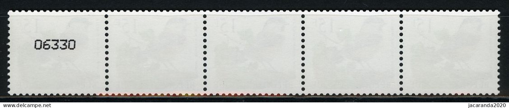 België R83 - Vogels - Oiseaux - Buzin (2732) - 15F - Matkop - Strook Met 5 Cijfers - RECHT - Bande Avec 5 Chiffres - Coil Stamps