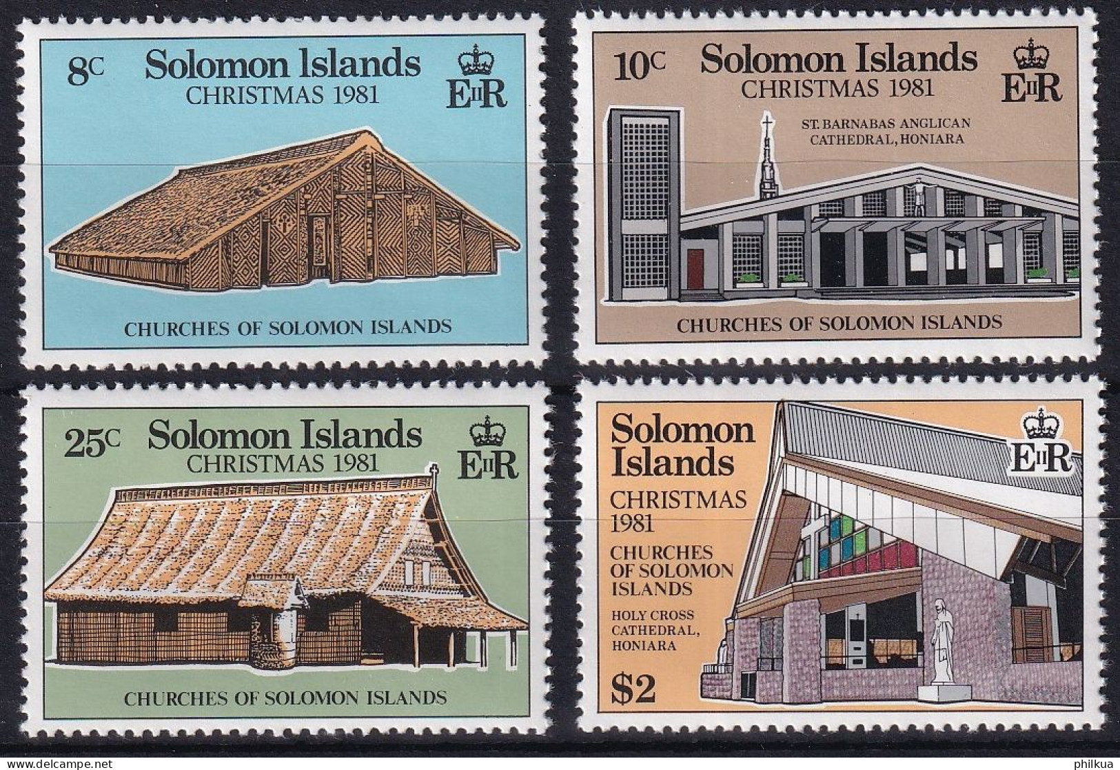 MiNr. 451 - 454 Salomoninseln 1981, 12. Okt. Weihnachten: Kirchen - Postfrisch/**/MNH - Salomoninseln (Salomonen 1978-...)