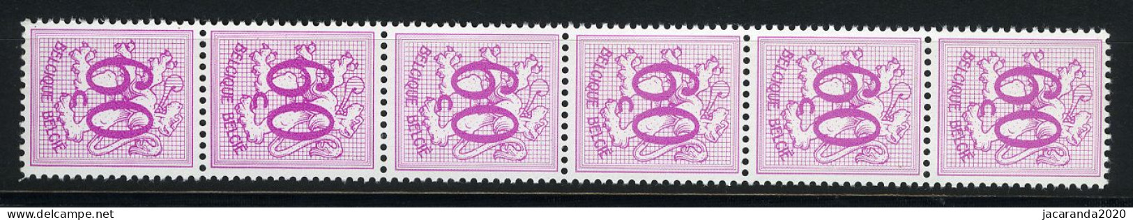 België R20 - Cijfer Op Heraldieke Leeuw - 60c Rozelila - Lilas-rose - Strook Van 6 - Bande De 6  - Coil Stamps