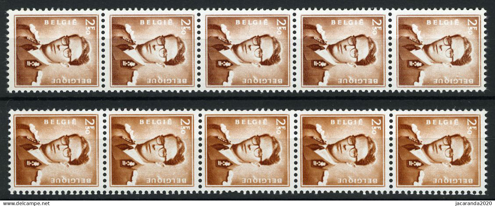 België R31 - Koning Boudewijn - 2,50 Bruin - Brun - Strook Van 5 Met Nummer - 2 Tinten Bruin - 2 Nuances De Couleur - Coil Stamps
