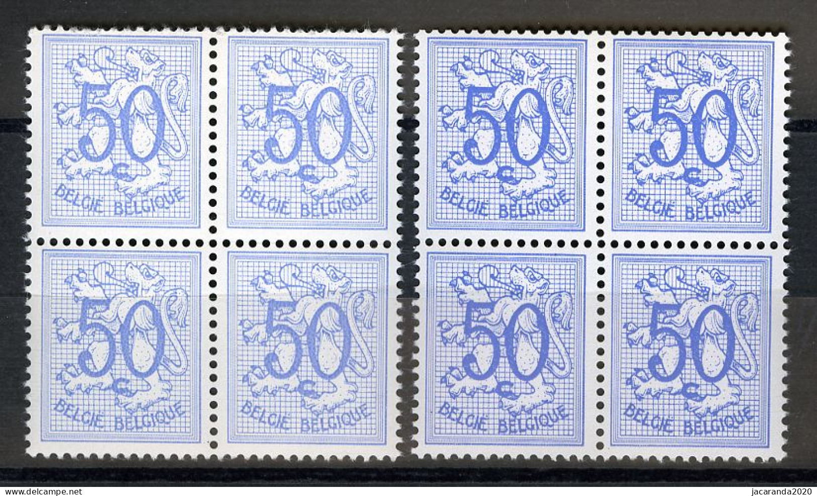 België R11 - Cijfer Op Heraldieke Leeuw - 50c Blauw + Lichtblauw - In Blok Van 4 - Bleu + Bleu Clair - Bloc De 4 - Franqueo