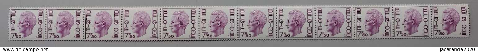 België R76 - K. Boudewijn - Elström - 7,50 - Strook Van 12 Zonder Nummer - Bande De 12 Sans Numéro - Coil Stamps