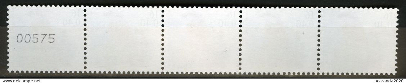 België R96 - Vogels - Oiseaux - Buzin (2931) - 16F - Grauwe Klauwier - Strook Met 5 Grote Cijfers - RECHT  - Coil Stamps