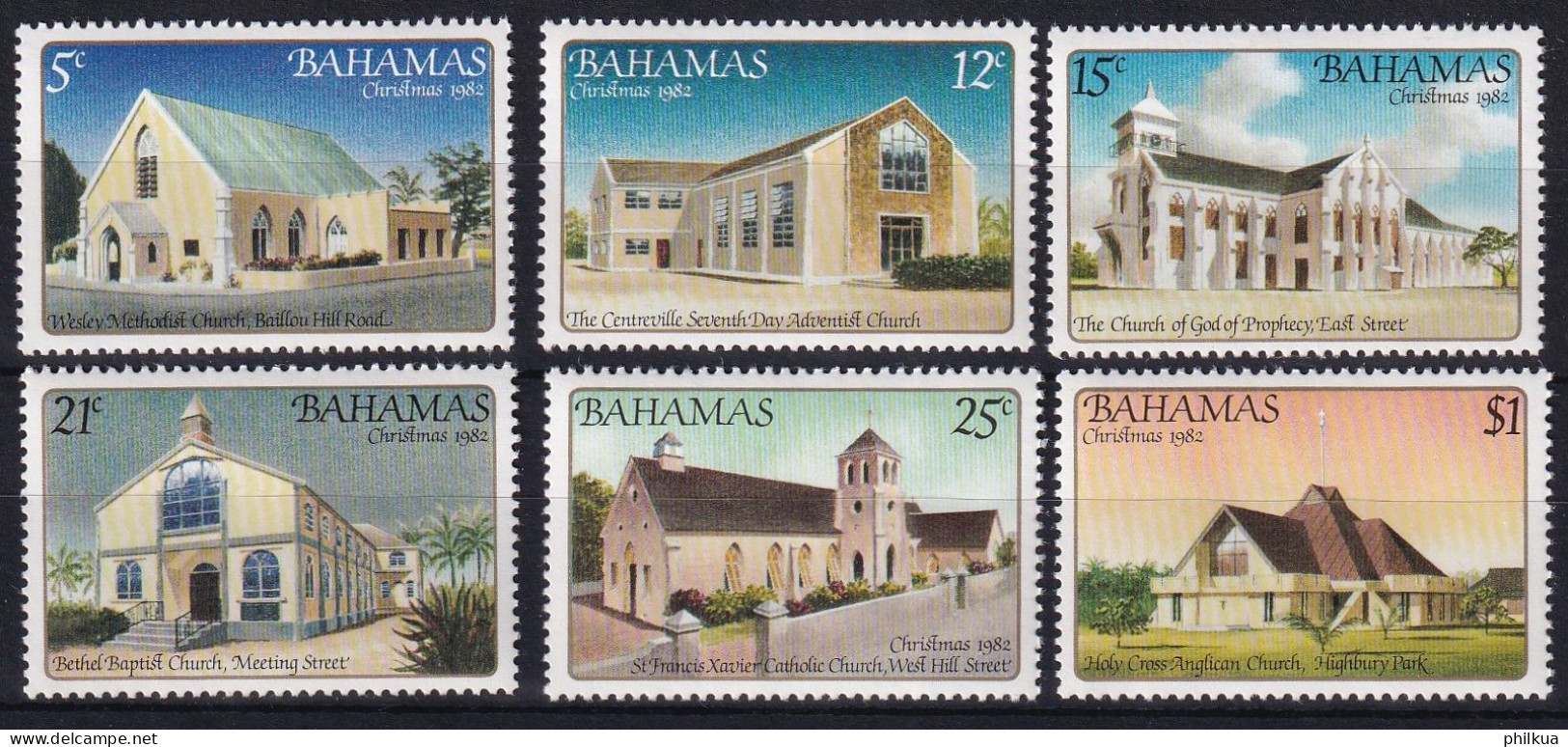 MiNr. 524 - 529 Bahamas 1982, 3. Nov. Weihnachten: Kirchengebäude - Postfrisch/**/MNH - Bahama's (1973-...)