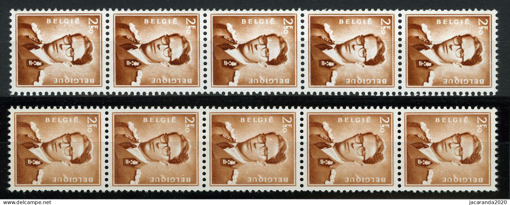 België R31 - Koning Boudewijn - 2,50 Bruin - Brun - Strook Van 5 Met Nummer - 2 Tinten Bruin - 2 Nuances De Couleur - Coil Stamps