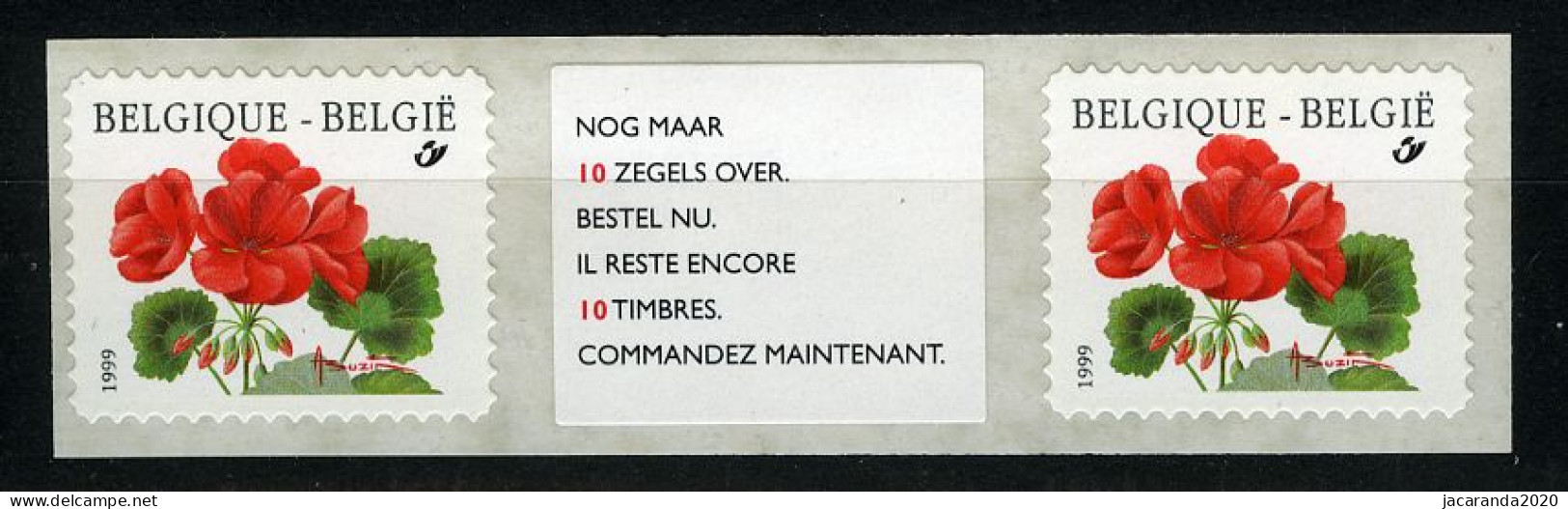 België R90a - Bloemen - Buzin (2854) - Geranium - Met Tekst  - "Nog Maar 10 Zegels Over" - Rollen