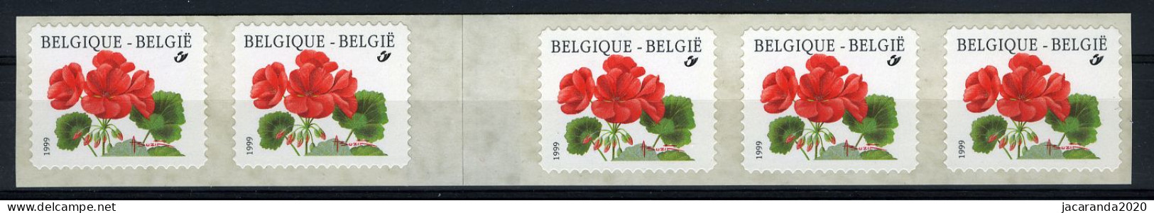 België R91 - Bloemen - Buzin (2854) - Geranium - 1999 - Strook Van 5 - Bande De 5 - Met PAPIERLAS - Coil Stamps