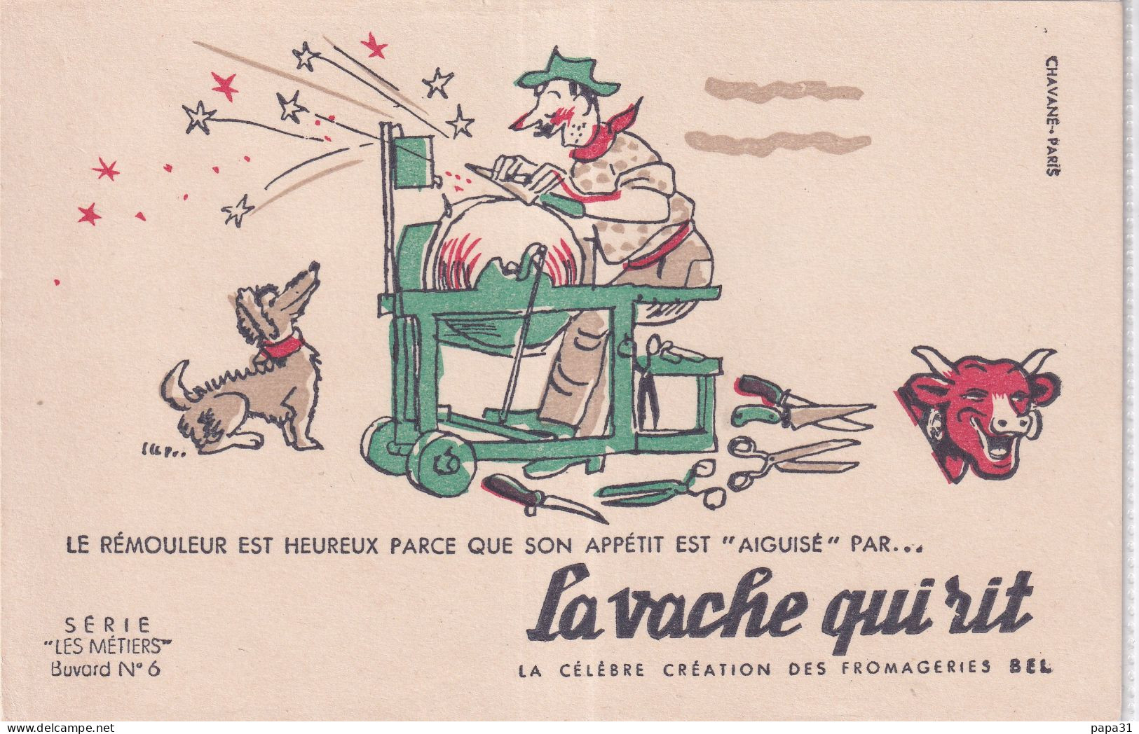 Buvard La Vache Qui Rit, Les Metiers N°6 Le Rémouleur, Illustrateur: Hervé Baille - Autres & Non Classés