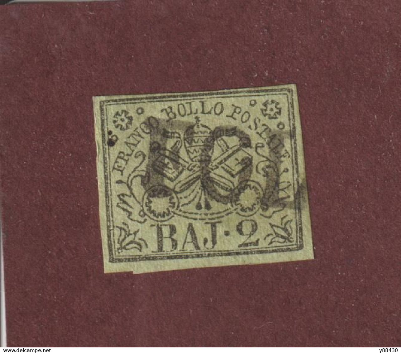 ITALIE - ÉTATS PONTIFICAUX - N° 3 De 1852 / 1864 - 1 Timbre Oblitéré  -  2.b. Vert/jaune - 2 Scann - Etats Pontificaux