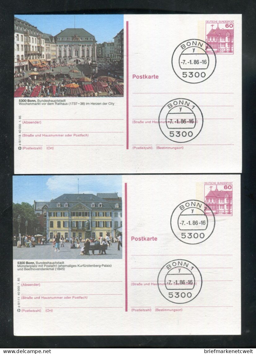 "BUNDESREPUBLIK DEUTSCHLAND" 1985, 2 Bildpostkarten Je Mit Bildgleichem Stempel Ex "BONN" (B1008) - Illustrated Postcards - Used