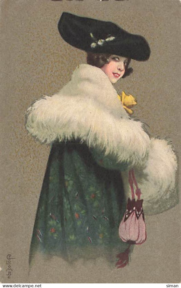 N°24759 - Illustrateur - E. Colombo - Jeune Femme Portant Un Chale Avec Des Plumes - Colombo, E.