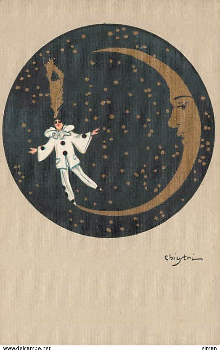 N°24774 - Illustrateur - Chiostri - Pierrot En équilibre Sur Un Croissant De Lune - Chiostri, Carlo