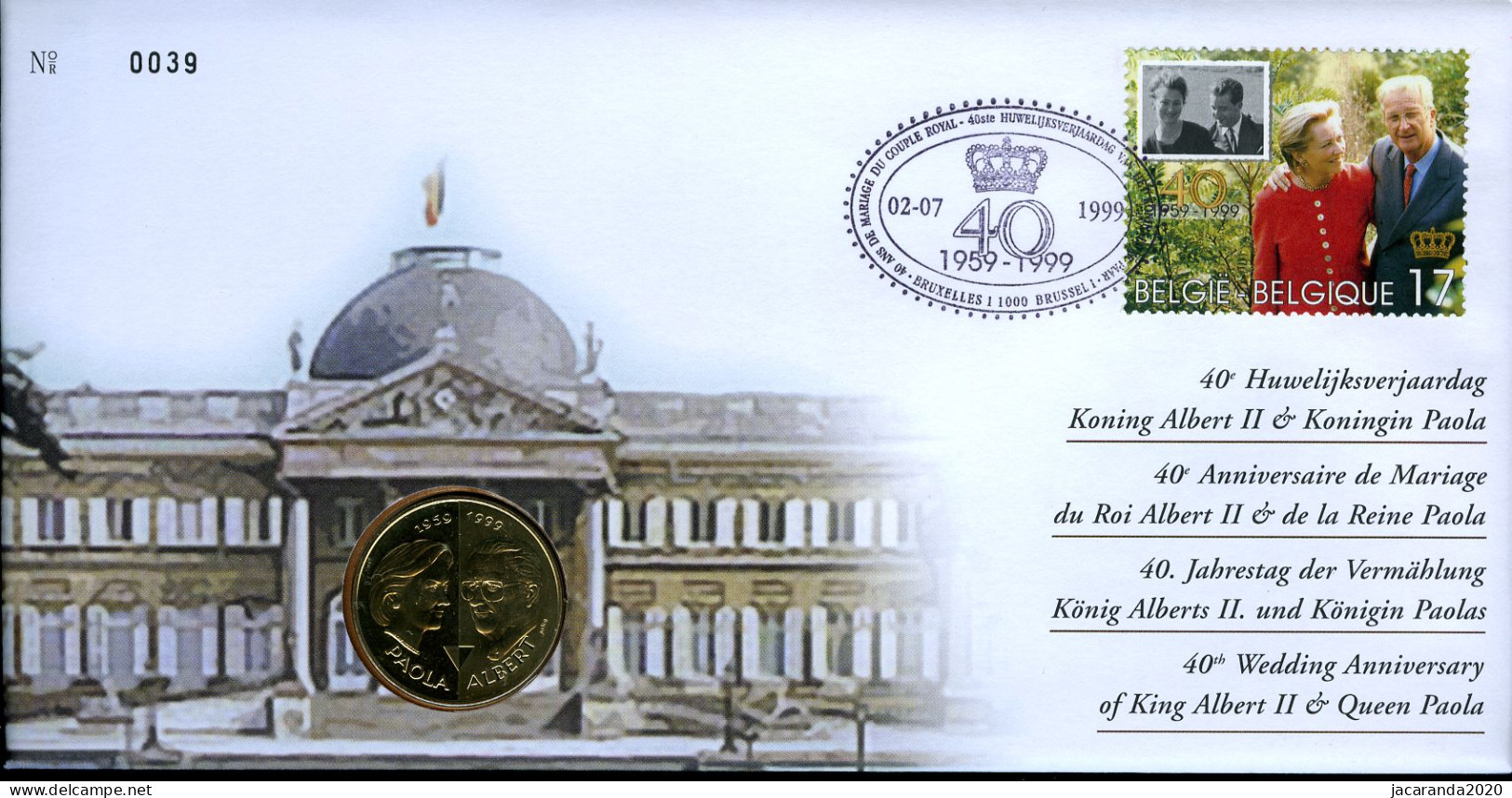 België 2828 NUM - Numisletter - 40 Jaar Koninklijk Huwelijk - Mariage Royal - Roi Albert - Reine Paola - 1999 - Numisletters