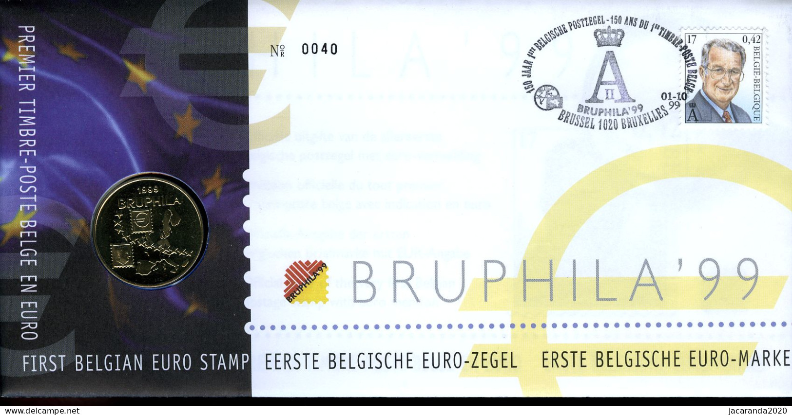 België 2840 NUM - Numisletter - Bruphila '99 - Koning Albert II - Type Broux/MVTM - Eerste Belgische Euro Zegel - 1999 - Numisletters