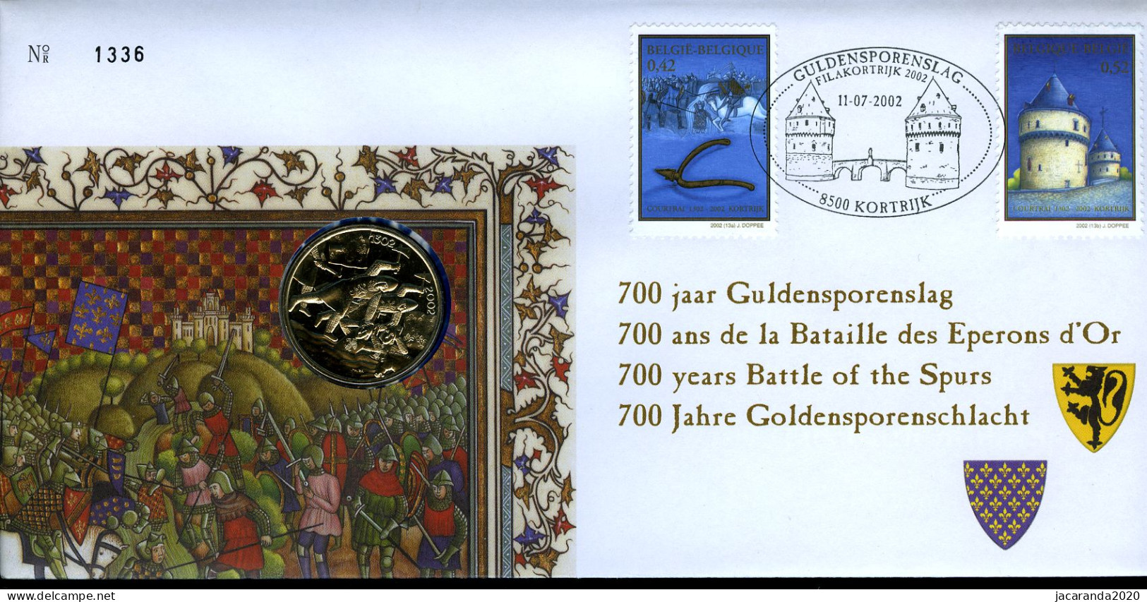 België 3088/89 NUM - Numisletter - 700 Jaar Guldensporenslag - 700 Ans De La Bataille Des Eperons D'Or à Kortrijk - 2002 - Numisletters