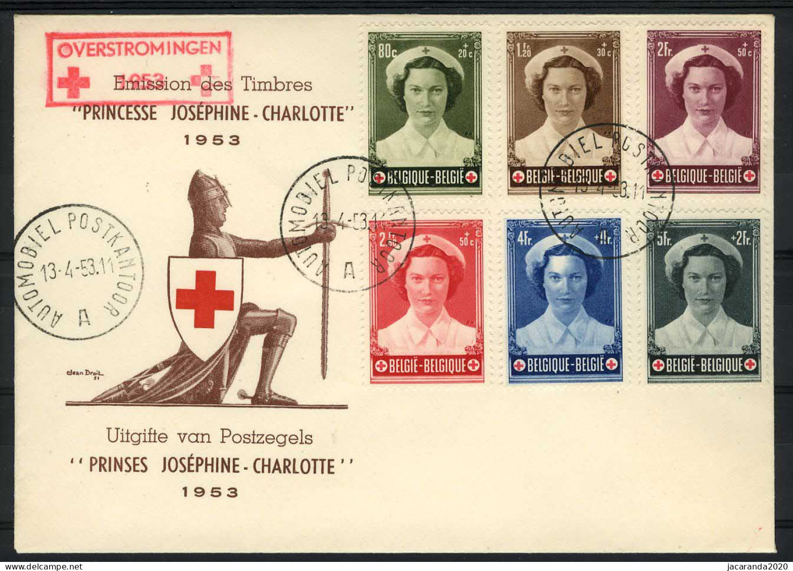 België 912/17 FDC - Prinses Joséphine-Charlotte - Rode Kruis 1953 - Croix-Rouge - Met Variëteit 916-V1 - Wit Voorhoofd - 1951-1960