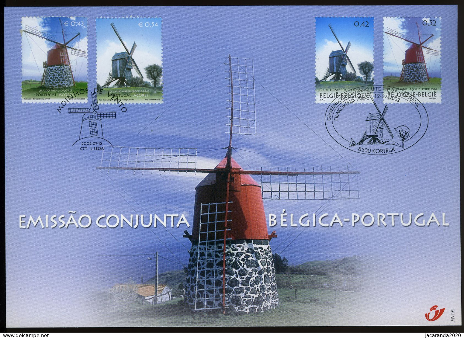 België 3091 HK - Windmolens - Gem. Uitgifte Met Portugal - 2002 - Herdenkingskaarten - Gezamelijke Uitgaven [HK]