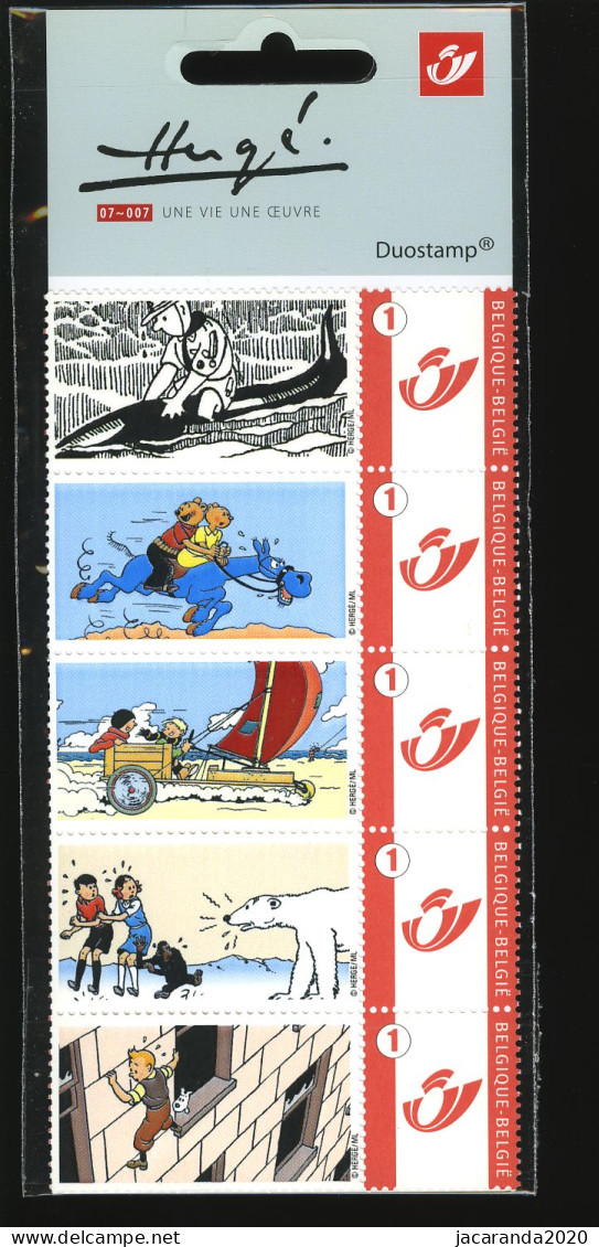België 3700 - Duostamp - Strips - BD - Comics - Kuifje - Tintin - Tim - Struppi - Hergé - Strook Van 5 - Sous Blister - Postfris