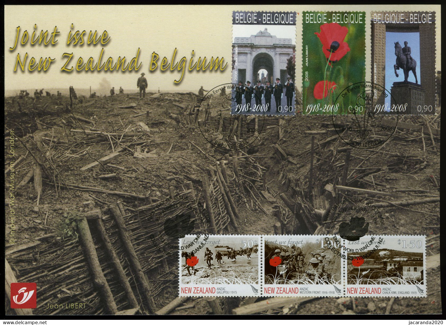 België 3842 HK - Eerste Wereldoorlog - Grande Guerre - Coquelicots - Gem. Uitgifte Met Nieuw-Zeeland - 2008 - Herdenkingskaarten - Gezamelijke Uitgaven [HK]