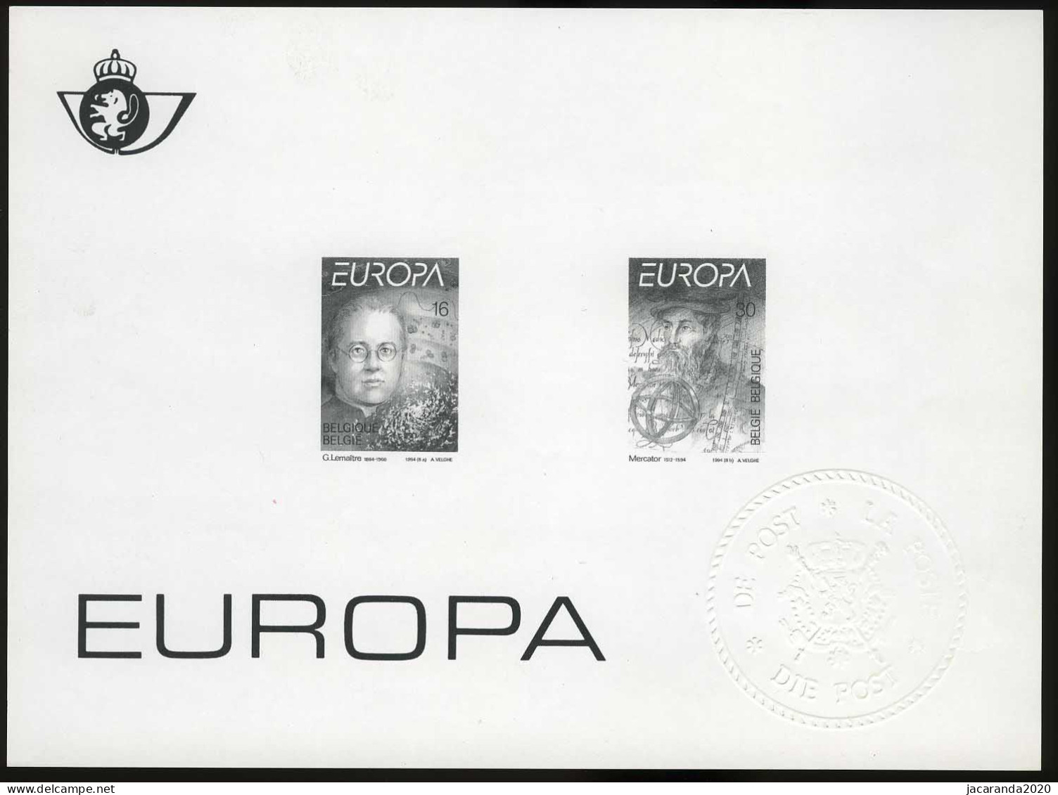 België ZW/NB 2555/56 - Europa 1994 - Feuillets N&B Offerts Par La Poste [ZN & GC]